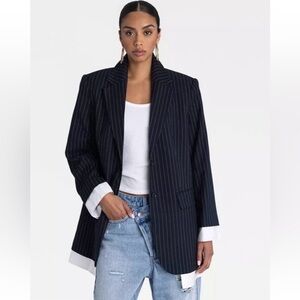 KBB by KAHLANA Women's “The Shirt Blazer” navy blue white size small